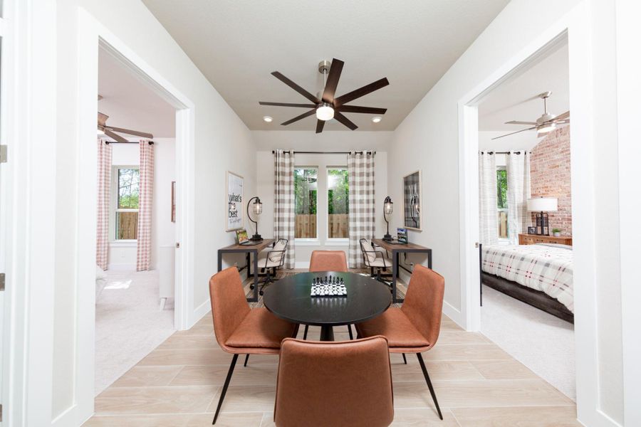 Furnished interior view inside a new home in Ellwood: Prestige Collection, Iowa Colony (Image 8). Furnished interior view inside a new home in Ellwood: Prestige Collection, Iowa Colony (Image 8).