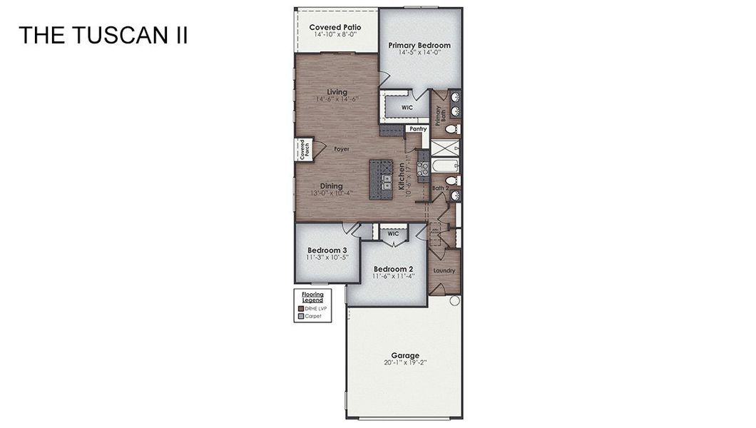 2D floor plan layout of this home in Indigo Preserve Townhomes, Leland, NC (Image 3).