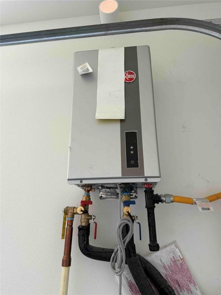 Detailed view of tankless water heater