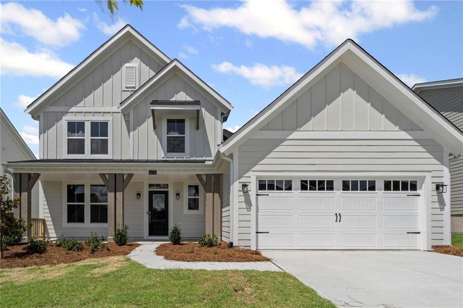 Front exterior of a new home in Twin Lakes, Hoschton, GA, highlighting curb appeal (Image 24).
