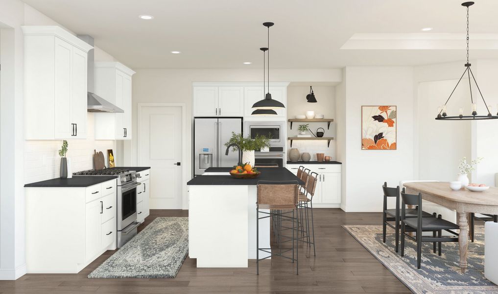 Kitchen with white cabinetry and floating shelves Kitchen with white cabinetry and floating shelves