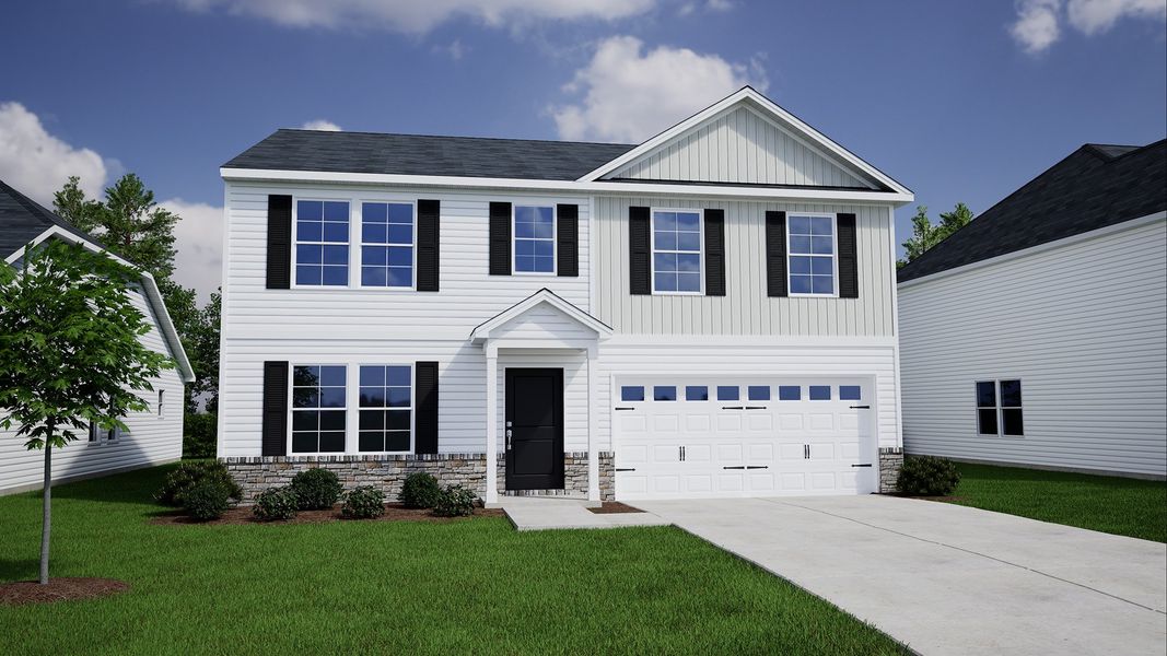 Representative exterior photo of a completed home built from the Russell - Genesis Value Collection by Mungo Homes in Avenue One, Castle Hayne, NC (Image 12).