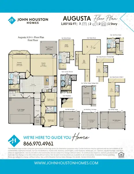 2D floor plan layout for the Augusta by John Houston Homes in Chapel Ridge, Lorena, TX (Image 5).