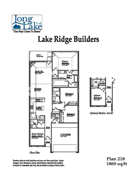 2D floor plan layout for the 218 by Long Lake Ltd. in Decker Prairie, Magnolia, TX (Image 3).