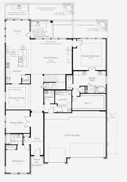 2D floor plan layout for the Medina by Scott Felder Homes in Caliterra, Dripping Springs, TX (Image 4).