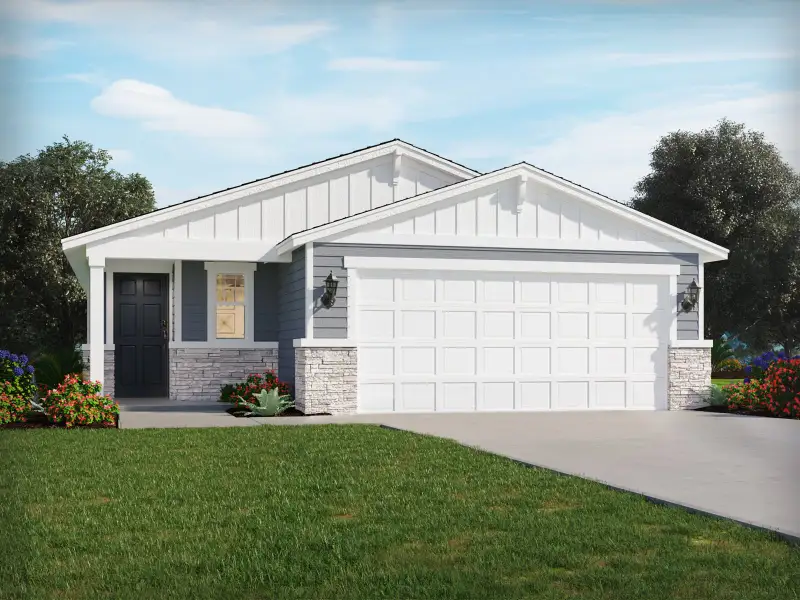 Front exterior of a new home in Kings Creek - Classic Series, Jacksonville, FL, highlighting curb appeal (Image 1). Front exterior of a new home in Kings Creek - Classic Series, Jacksonville, FL, highlighting curb appeal (Image 1).