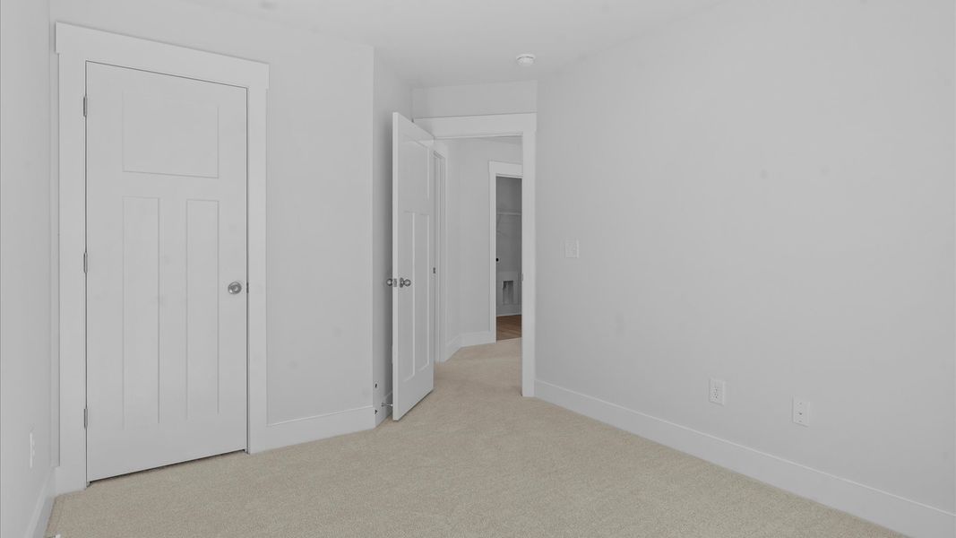 Tasteful secondary bedroom with plush carpet and a spacious walk-in closet