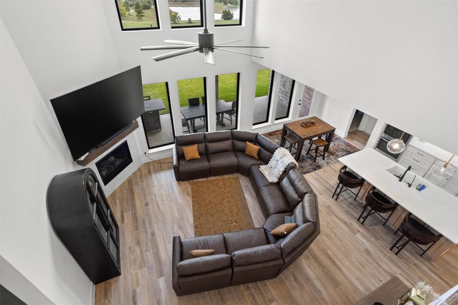 Upstairs overlook into the two-story family room