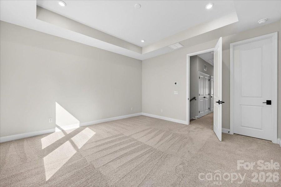 Primary bedroom with tray ceiling