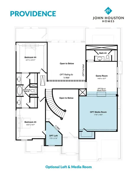2D floor plan layout for the Providence by John Houston Homes in Byrum Ranch, Maypearl, TX (Image 8).