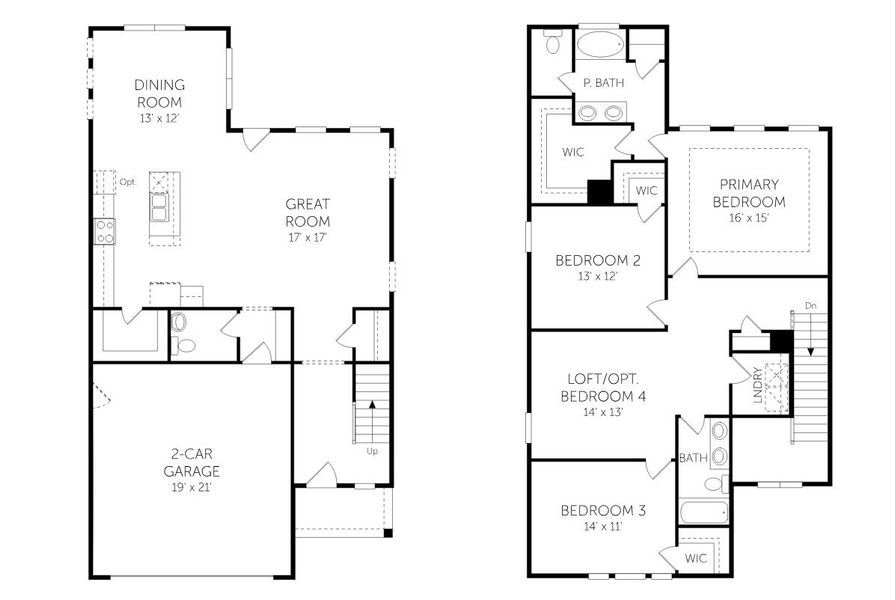 2D floor plan layout for the Finley - Heritage Series by Dream Finders Homes in The Settlement, Simpsonville, SC (Image 3).