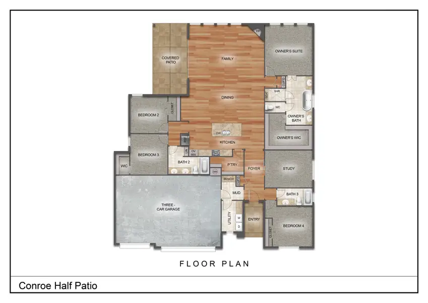 2D floor plan layout for the The Conroe by Kenmark Homes in Paloma Ranches, Justin, TX (Image 3). 2D floor plan layout for the The Conroe by Kenmark Homes in Paloma Ranches, Justin, TX (Image 3).