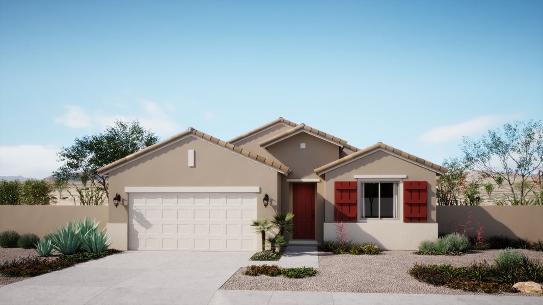 Representative exterior photo of a completed home built from the Gila by Risewell Homes in Wildera, San Tan Valley, AZ (Image 1). Representative exterior photo of a completed home built from the Gila by Risewell Homes in Wildera, San Tan Valley, AZ (Image 1).