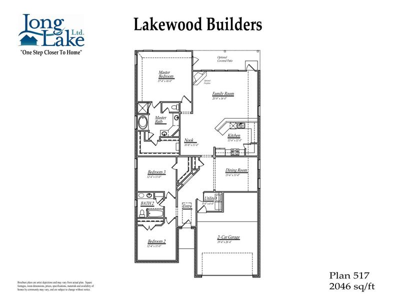 2D floor plan layout for the 517 by Long Lake Ltd. in Brentwood Farms, Rosenberg, TX (Image 3).