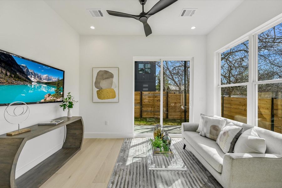 Relaxation defined. Large sliding doors bridge the gap between the sleek interior and the private backyard.