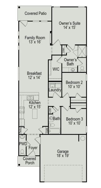 2D floor plan layout of this home in Oak Hills Montgomery North, Montgomery, TX (Image 3).