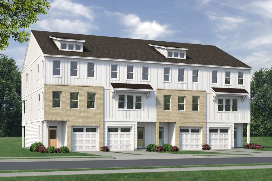 Front exterior of a new home in Anchors Bend Townes, Wilmington, NC, highlighting curb appeal (Image 28). Front exterior of a new home in Anchors Bend Townes, Wilmington, NC, highlighting curb appeal (Image 28).