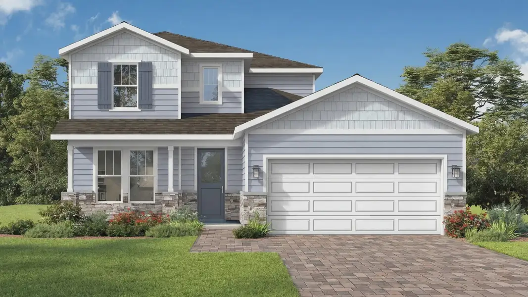 Front exterior of a new home in Panther Creek, Jacksonville, FL, highlighting curb appeal (Image 1). Front exterior of a new home in Panther Creek, Jacksonville, FL, highlighting curb appeal (Image 1).