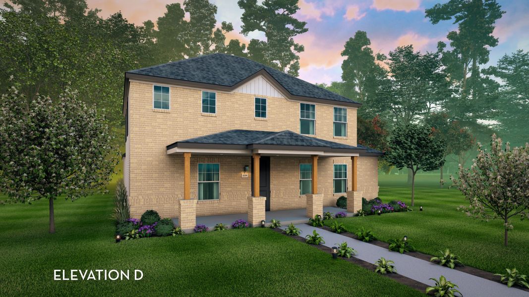 Representative exterior photo of a completed home built from the Kimble by CastleRock Communities in Solterra, Mesquite, TX (Image 1). Representative exterior photo of a completed home built from the Kimble by CastleRock Communities in Solterra, Mesquite, TX (Image 1).