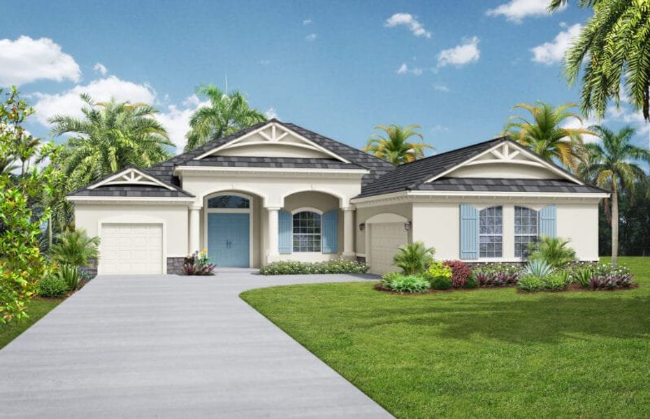 Representative exterior photo of a completed home built from the Grand Santa Maria by Medallion Home in Hampton Lakes, Sarasota, FL (Image 3).