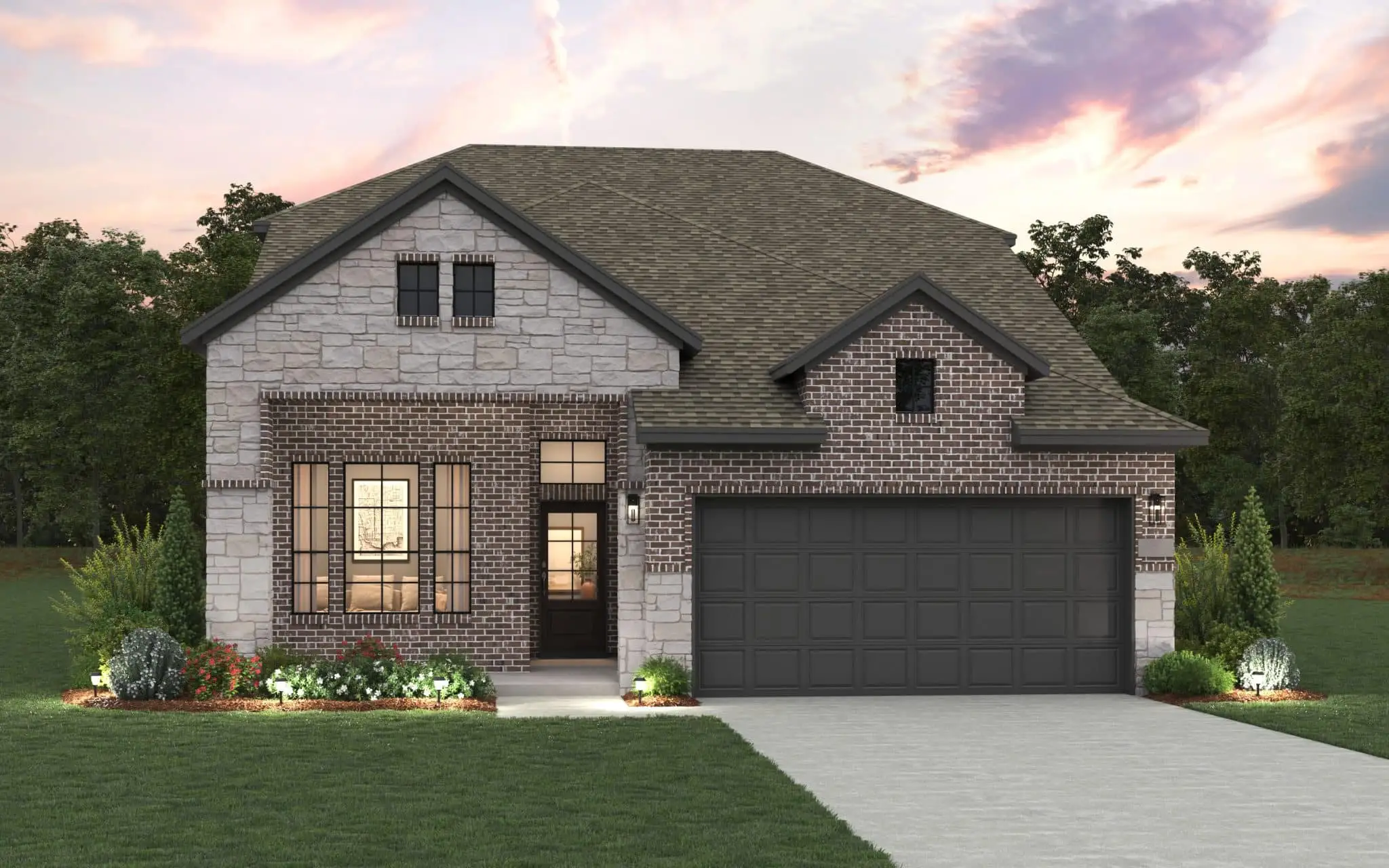 Front exterior of a home in the Crescent Bluff community, located in Andice, TX (Image 1).