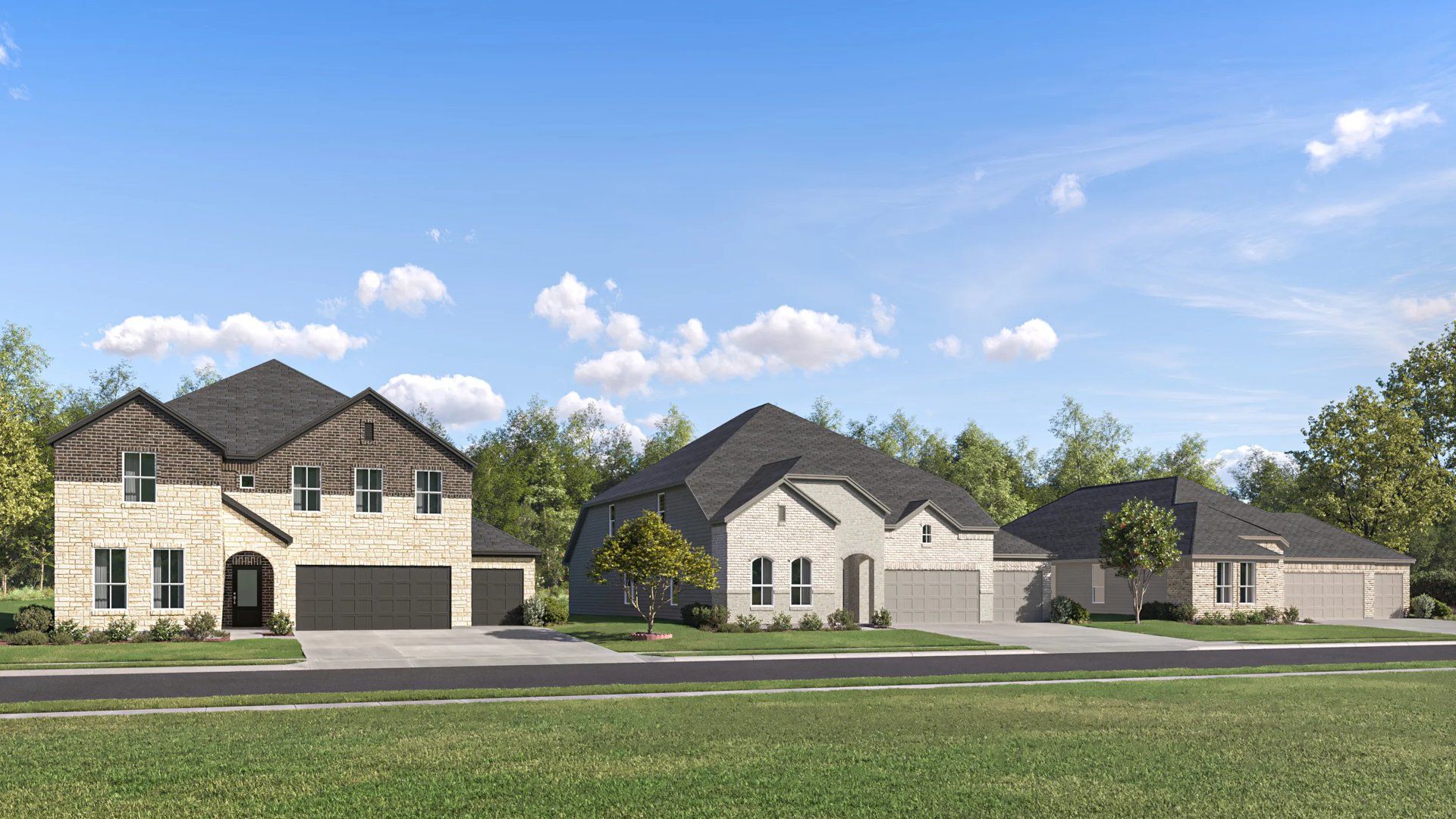 Neighborhood homes streetscape rendering Neighborhood homes streetscape rendering