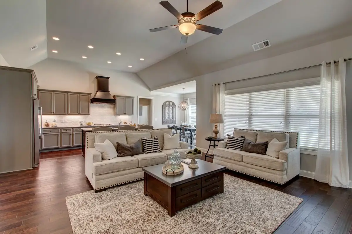 Furnished interior in a model home at Weslyn Park in Social Circle (Image 1).