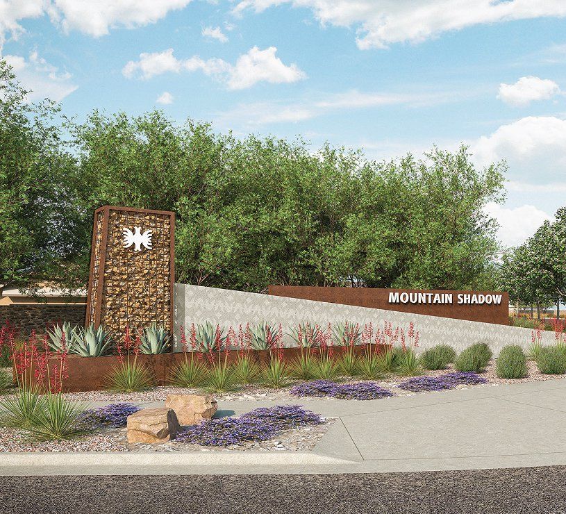 Entrance to the Mountain Shadow community in El Paso, TX, featuring signage and landscaping (Image 1). Entrance to the Mountain Shadow community in El Paso, TX, featuring signage and landscaping (Image 1).