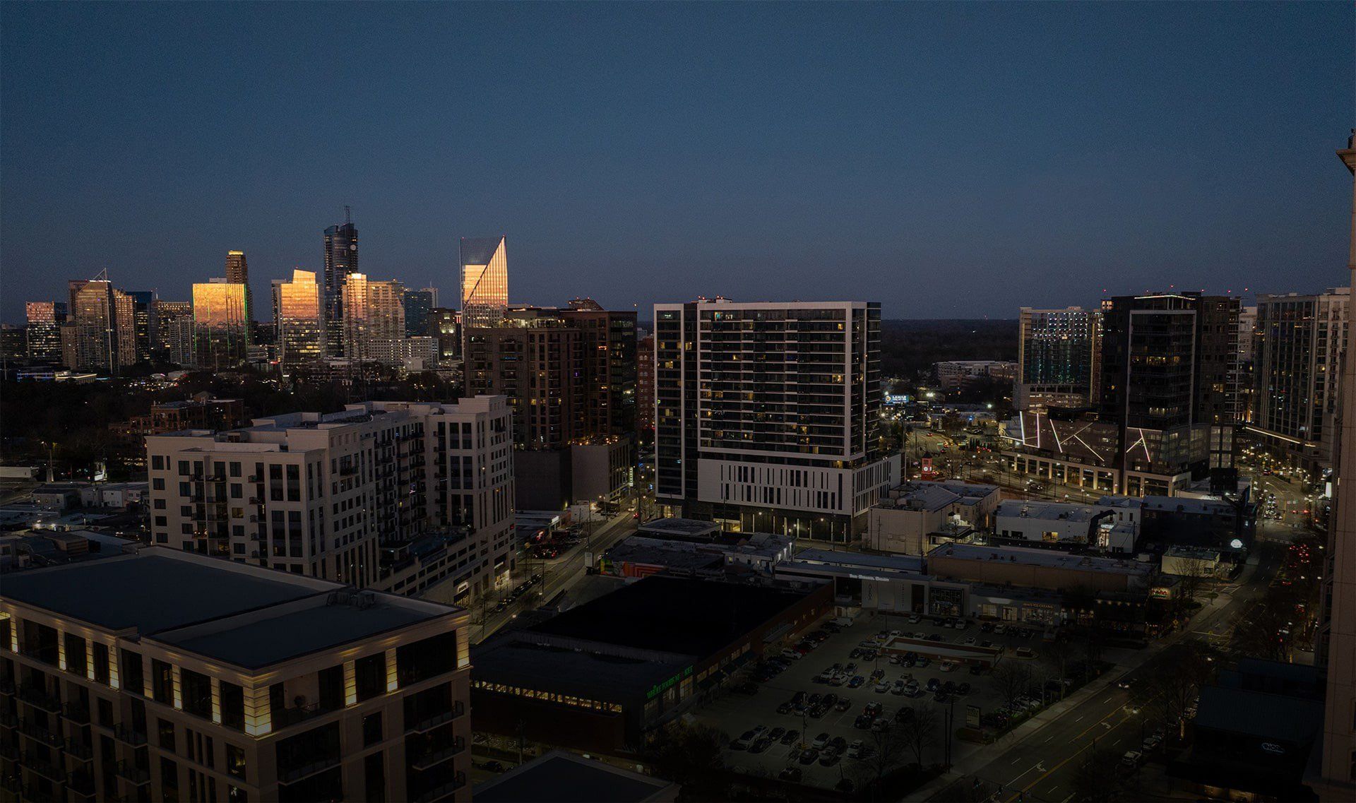 Aerial view of the Elyse Buckhead community in Atlanta, GA, showing layout and nearby surroundings (Image 1).
