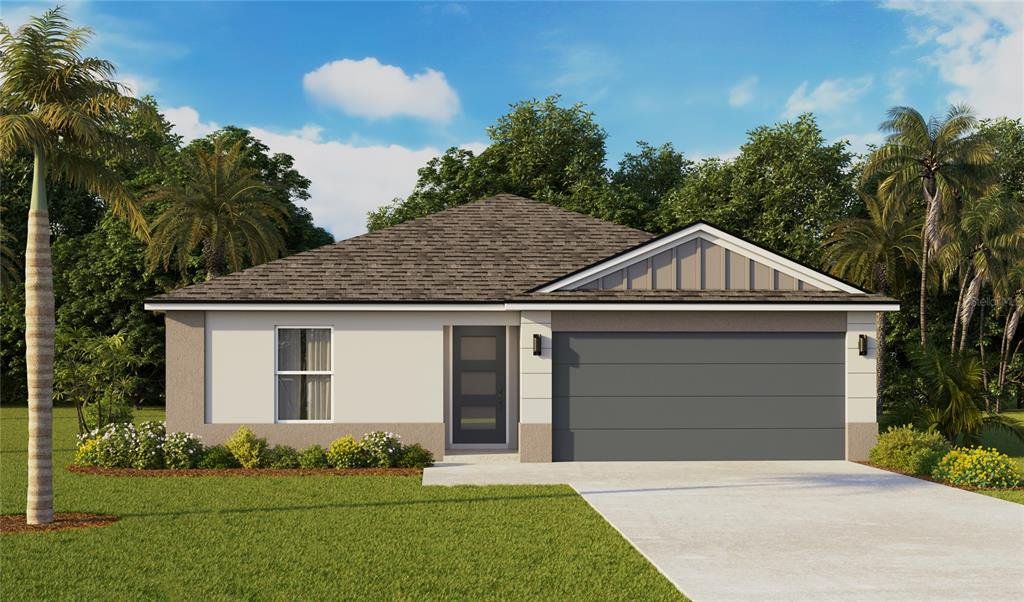 Front exterior of a new home in Boulevard Oaks, Lady Lake, FL, highlighting curb appeal (Image 1). Front exterior of a new home in Boulevard Oaks, Lady Lake, FL, highlighting curb appeal (Image 1).