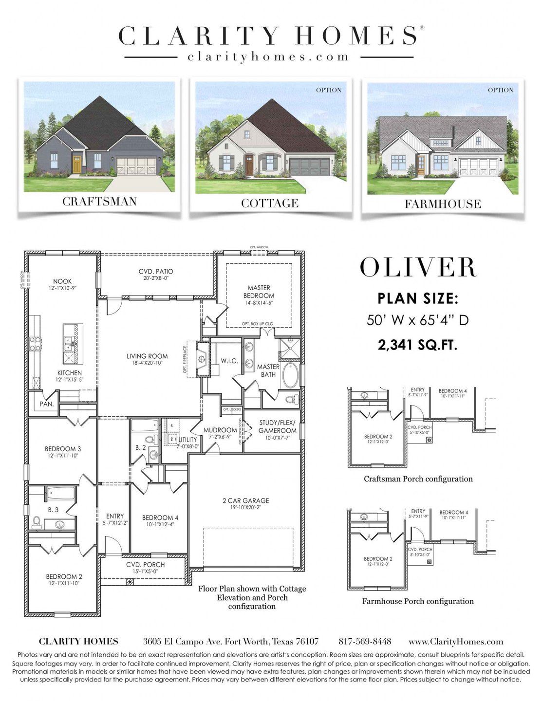 2D floor plan layout for the Oliver by Clarity Homes in The Bluffs At Parks Of Aledo, Aledo, TX (Image 1).