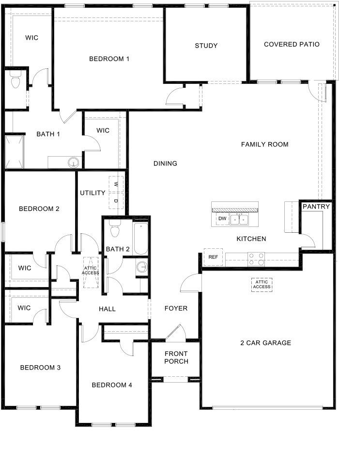2D floor plan layout for the Holden by D.R. Horton in Whitewing Trails, Princeton, TX (Image 1). 2D floor plan layout for the Holden by D.R. Horton in Whitewing Trails, Princeton, TX (Image 1).