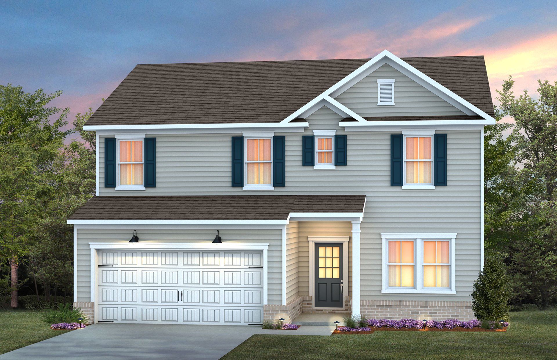 Front exterior of a new home in Providence Oaks, Fuquay Varina, NC, highlighting curb appeal (Image 1). Front exterior of a new home in Providence Oaks, Fuquay Varina, NC, highlighting curb appeal (Image 1).