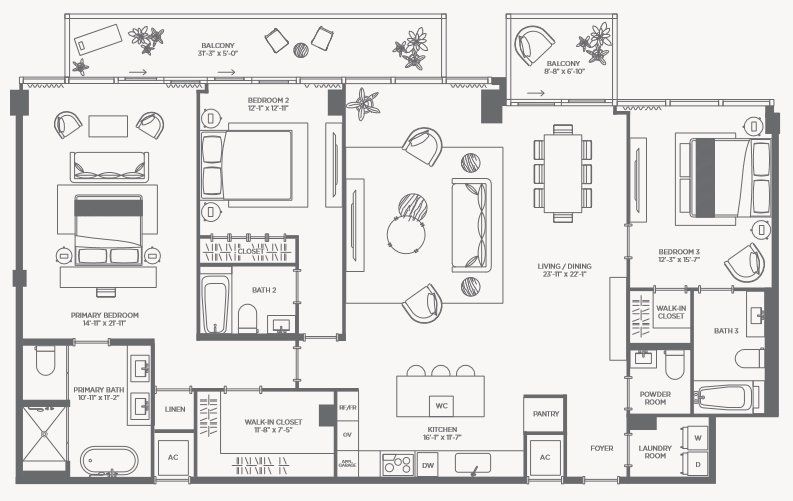 2D floor plan layout for the RESIDENCE 06 by Terra Group in The WELL Bay Harbor Islands, Bay Harbor Islands, FL (Image 1).