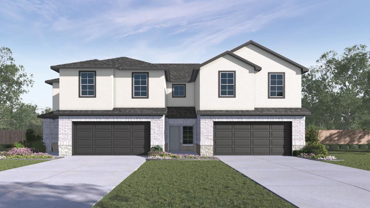 Front exterior of a new home in Palomino, Manor, TX, highlighting curb appeal (Image 1). Front exterior of a new home in Palomino, Manor, TX, highlighting curb appeal (Image 1).