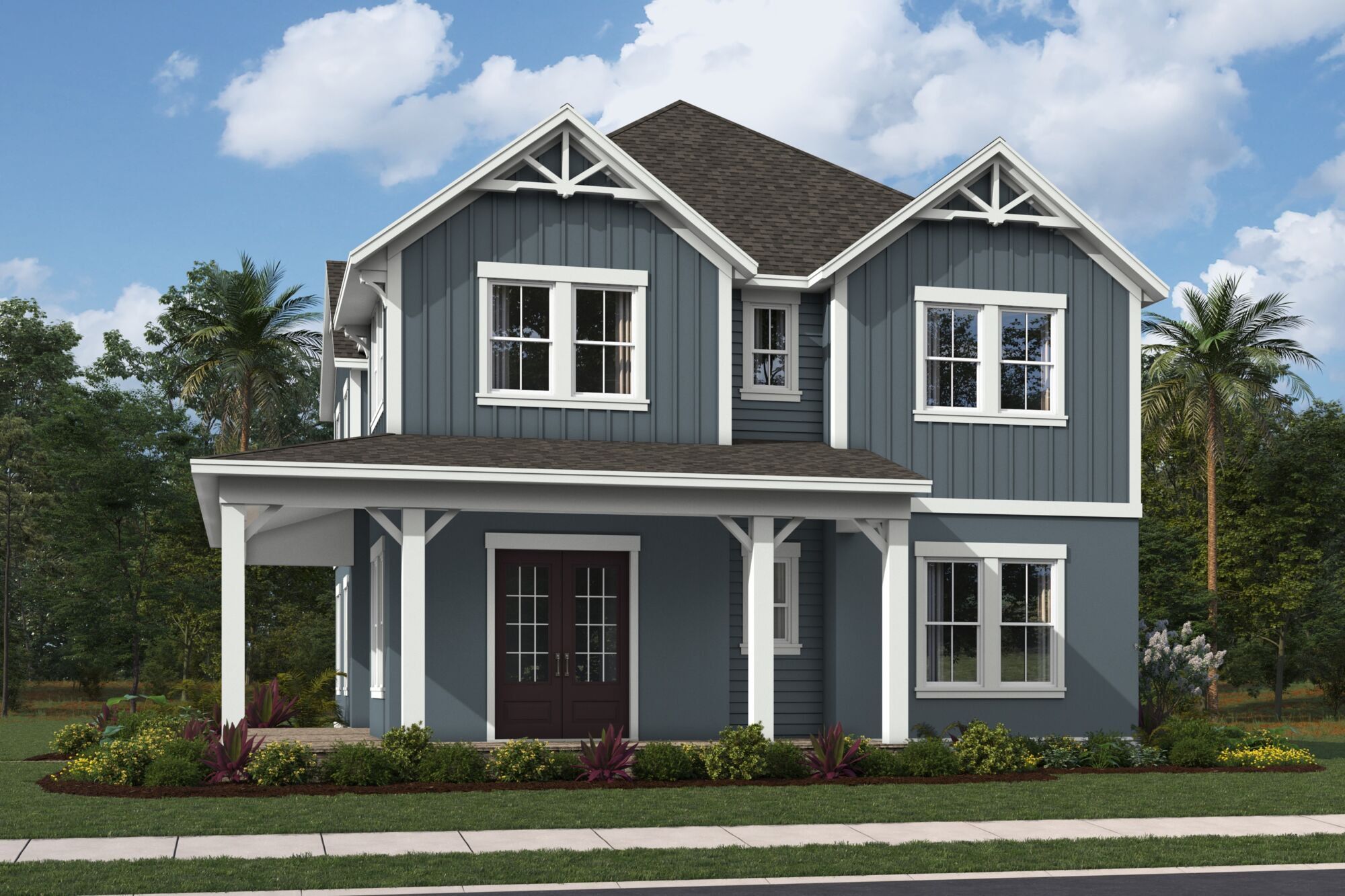 Front exterior of a new home in Newfield - Rosette Park, Palm City, FL, highlighting curb appeal (Image 1).
