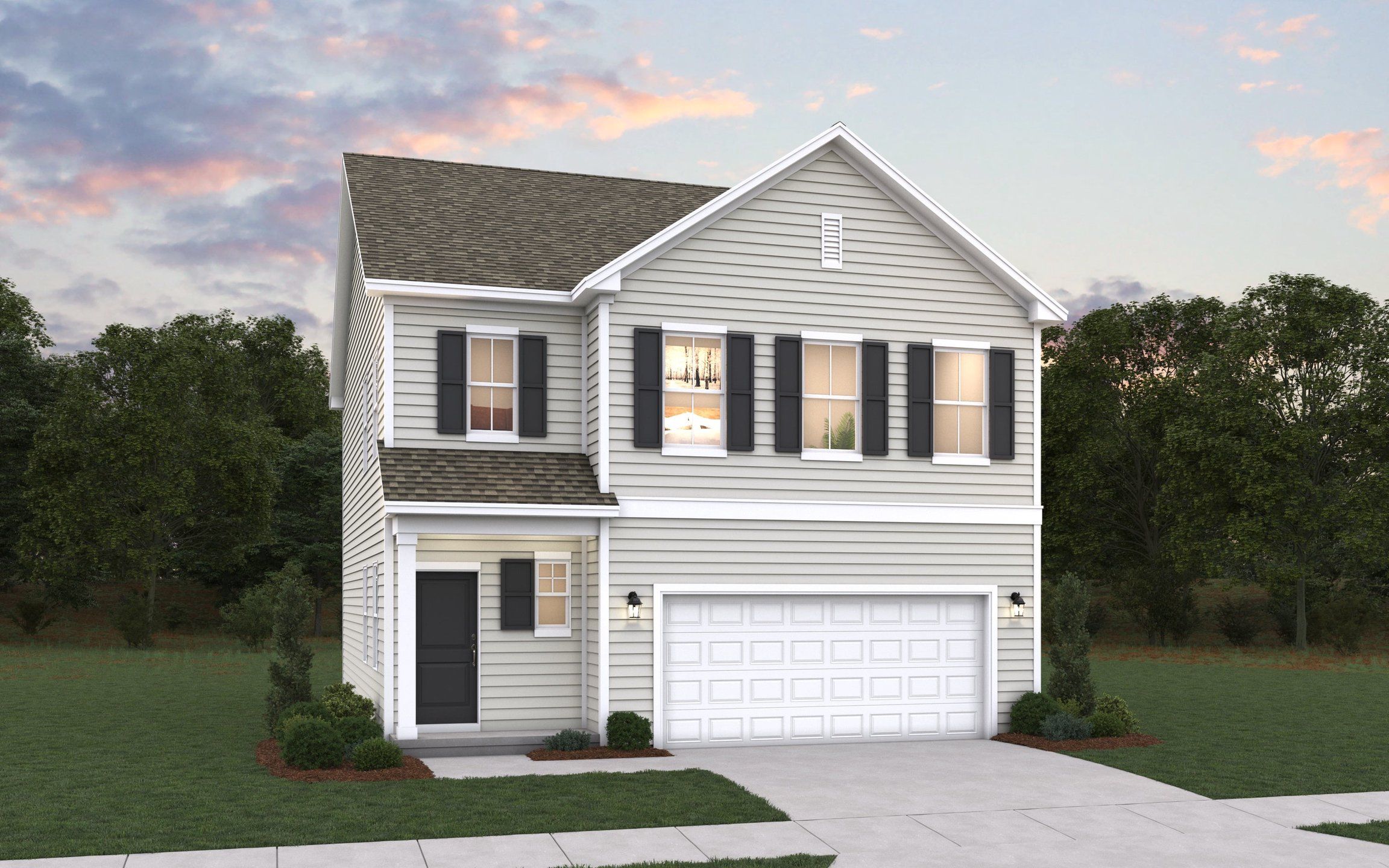 Front exterior of a new home in Enclave at The Settlement, Simpsonville, SC, highlighting curb appeal (Image 1). Front exterior of a new home in Enclave at The Settlement, Simpsonville, SC, highlighting curb appeal (Image 1).