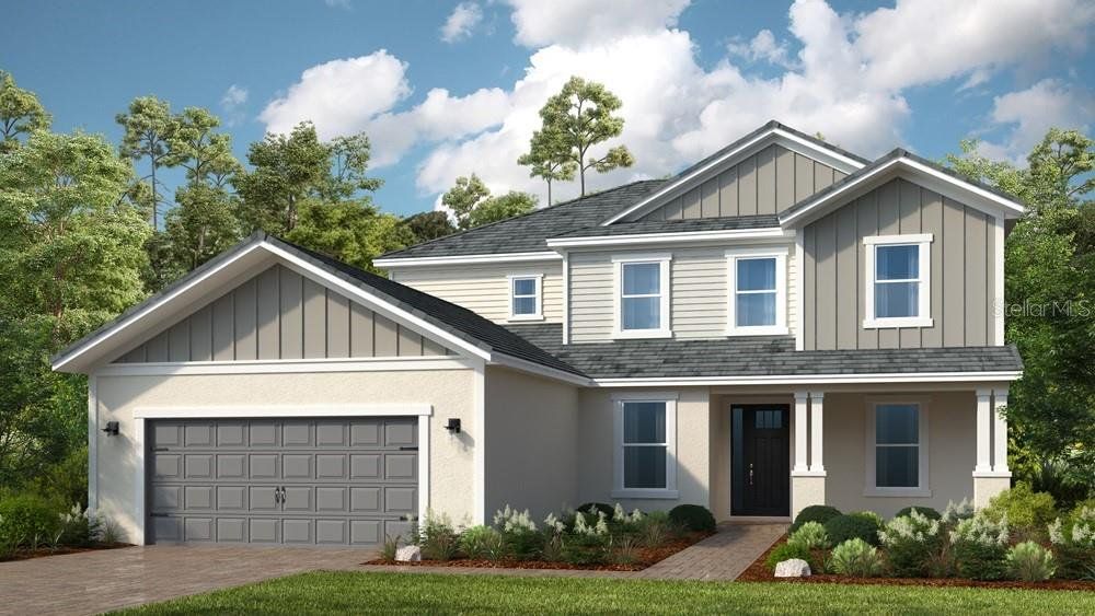 Front exterior of a new home in Hammock at Two Rivers, Zephyrhills, FL, highlighting curb appeal (Image 1). Front exterior of a new home in Hammock at Two Rivers, Zephyrhills, FL, highlighting curb appeal (Image 1).