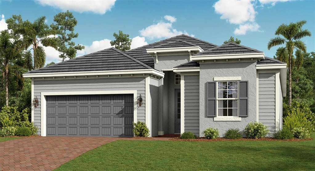 Front exterior of a new home in Wellen Park Golf & Country Club, Venice, FL, highlighting curb appeal (Image 1). Front exterior of a new home in Wellen Park Golf & Country Club, Venice, FL, highlighting curb appeal (Image 1).