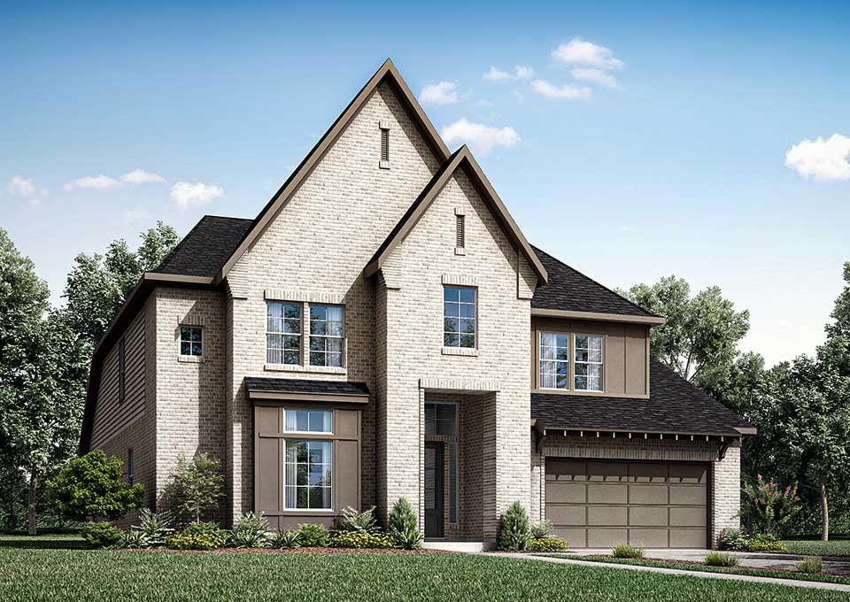 Front exterior of a new home in Meridiana 40', 65', Manvel, TX, highlighting curb appeal (Image 1). Front exterior of a new home in Meridiana 40', 65', Manvel, TX, highlighting curb appeal (Image 1).