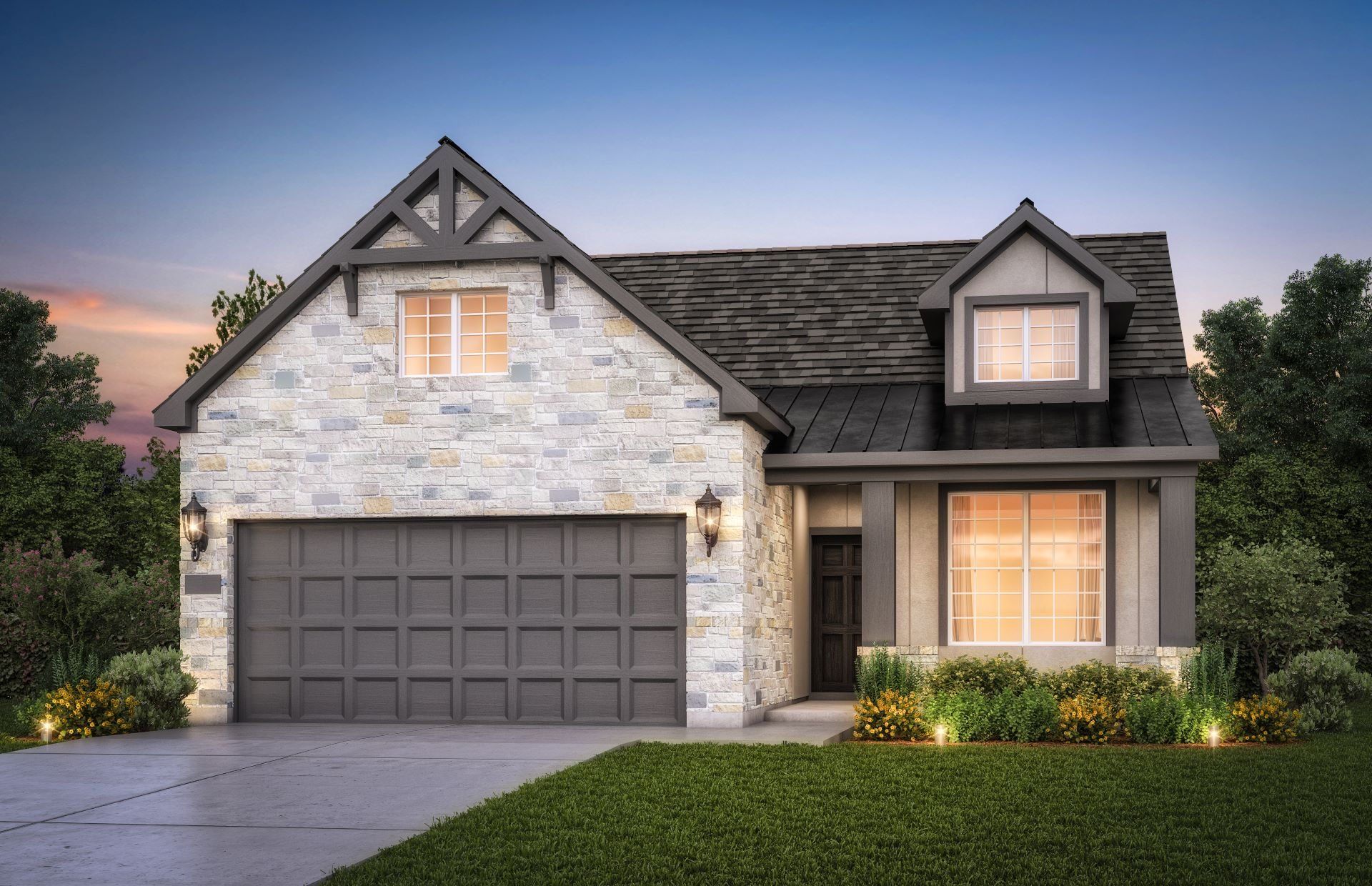 Front exterior of a new home in Mavera, Conroe, TX, highlighting curb appeal (Image 1). Front exterior of a new home in Mavera, Conroe, TX, highlighting curb appeal (Image 1).