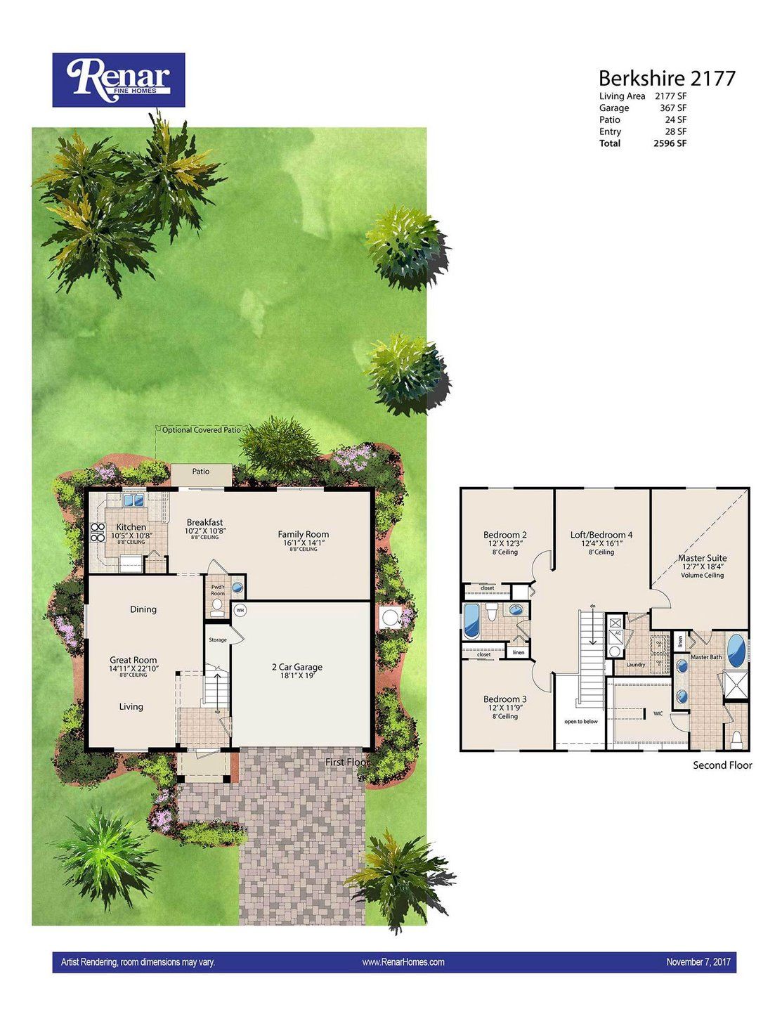 2D floor plan layout for the Berkshire 2177 by Renar Homes in Morningside, Fort Pierce, FL (Image 1). 2D floor plan layout for the Berkshire 2177 by Renar Homes in Morningside, Fort Pierce, FL (Image 1).