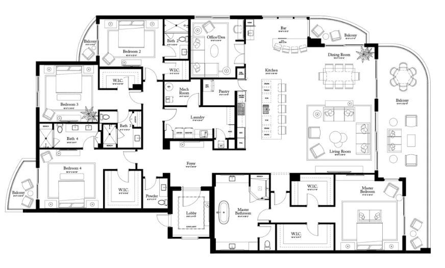 2D floor plan layout for the PLAN A (Line 01) by Catalfumo Companies in The Ritz-Carlton Residences, Palm Beach Gardens, FL (Image 1).
