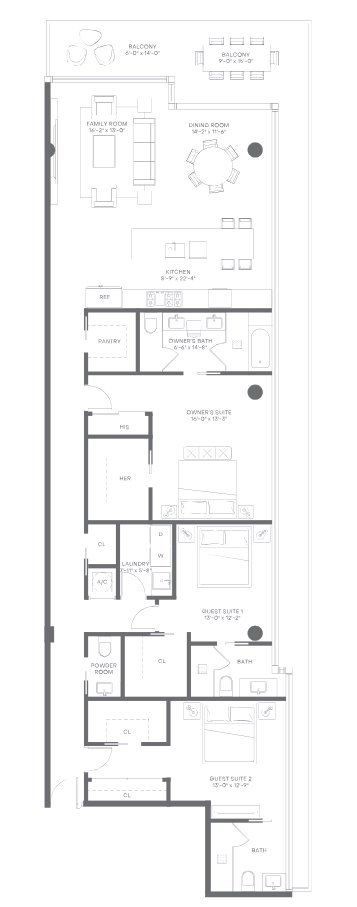 2D floor plan layout for the Residence 402 by Regency Development Group in La Maré Bay Harbor Islands Signature Collection, Bay Harbor Islands, FL (Image 1).