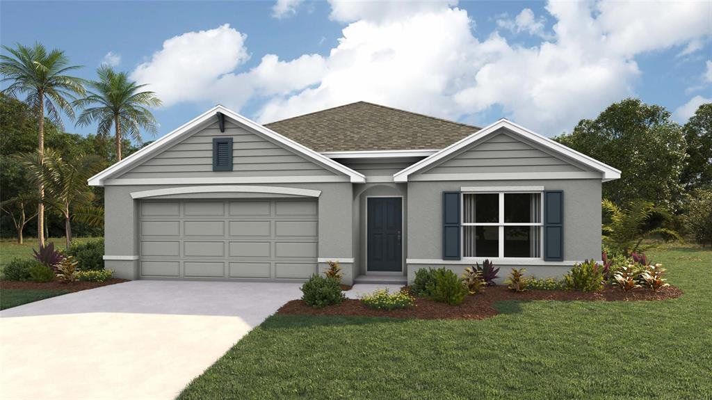 Front exterior of a new home in Ocala Crossings South, Ocala, FL, highlighting curb appeal (Image 1).