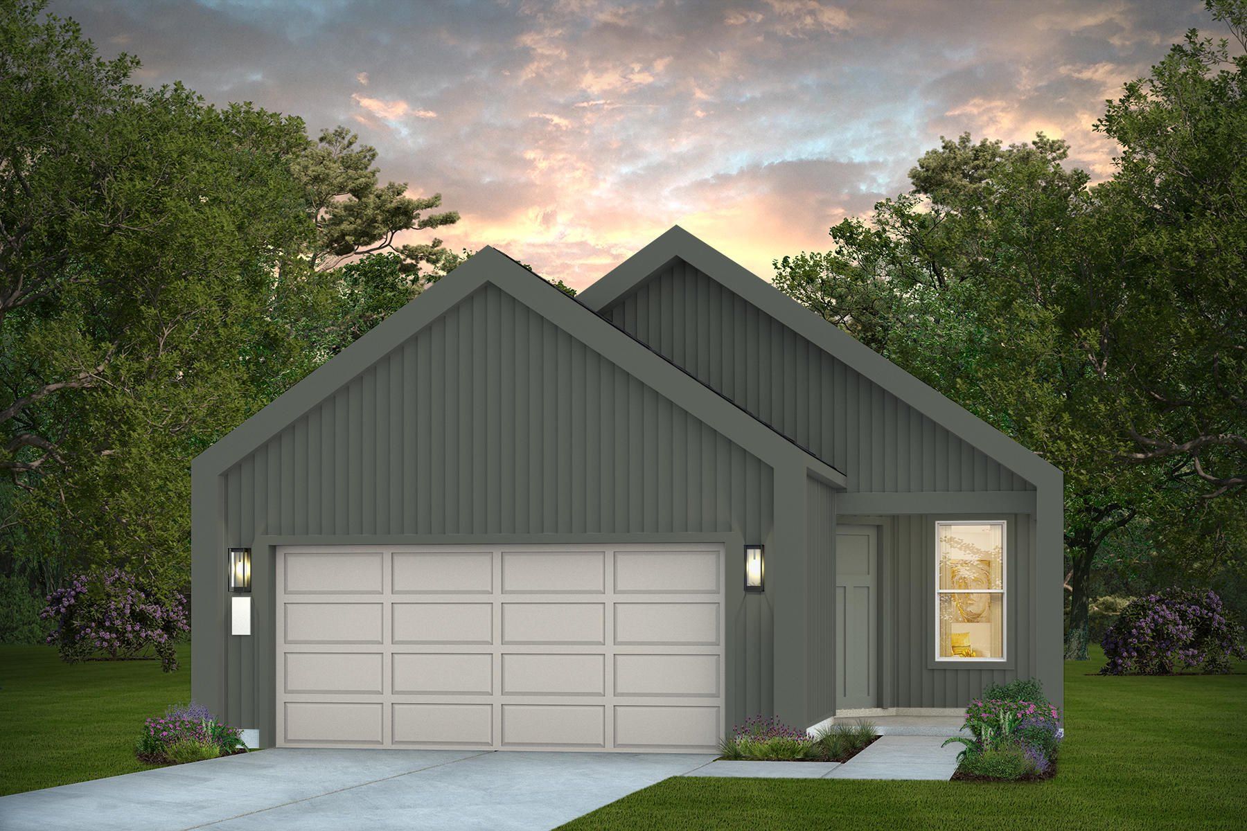 Front exterior of a new home in Del Webb Sugar Land at Ryehill, Sugar Land, TX, highlighting curb appeal (Image 1). Front exterior of a new home in Del Webb Sugar Land at Ryehill, Sugar Land, TX, highlighting curb appeal (Image 1).