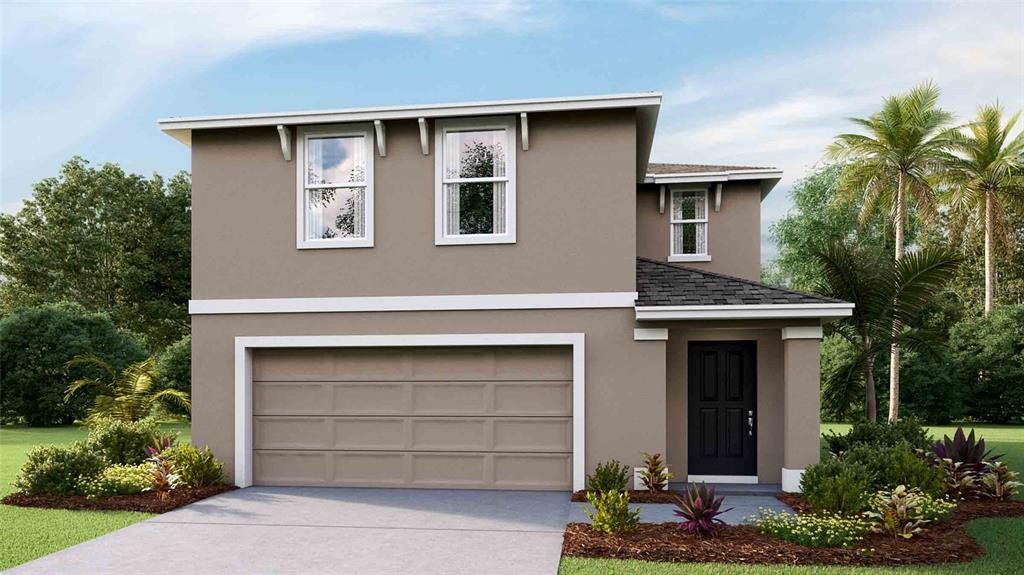 Front exterior of a new home in Berry Bay, Wimauma, FL, highlighting curb appeal (Image 1). Front exterior of a new home in Berry Bay, Wimauma, FL, highlighting curb appeal (Image 1).