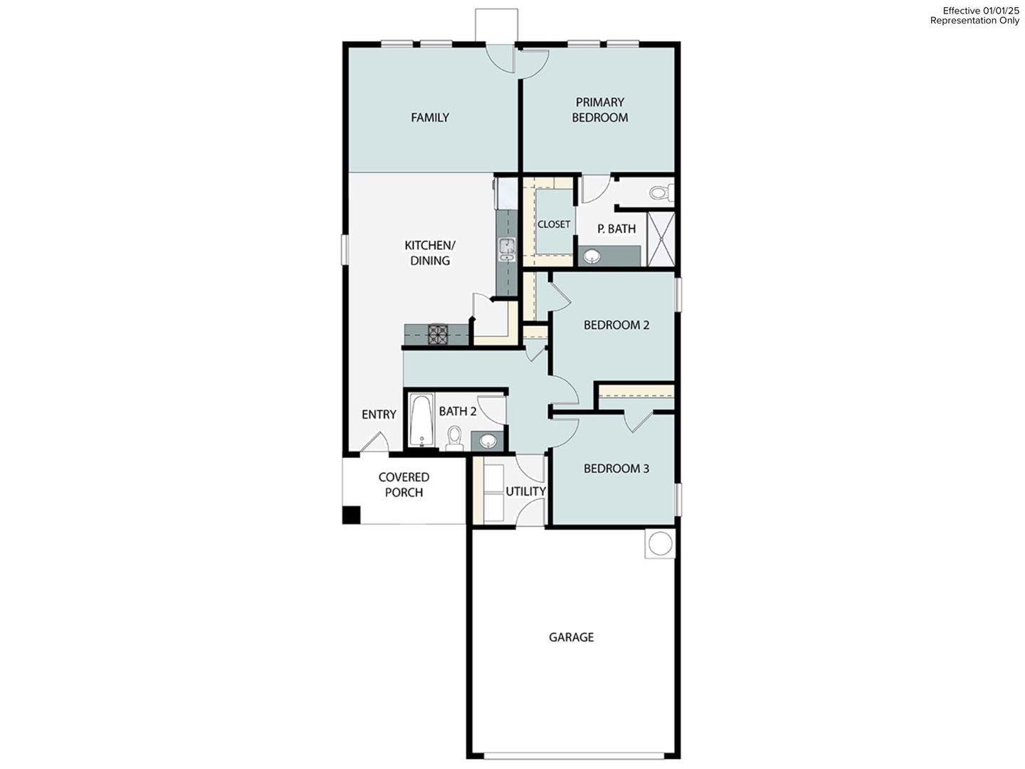 2D floor plan layout of this home in Harvest Ridge, Elgin, TX (Image 1).