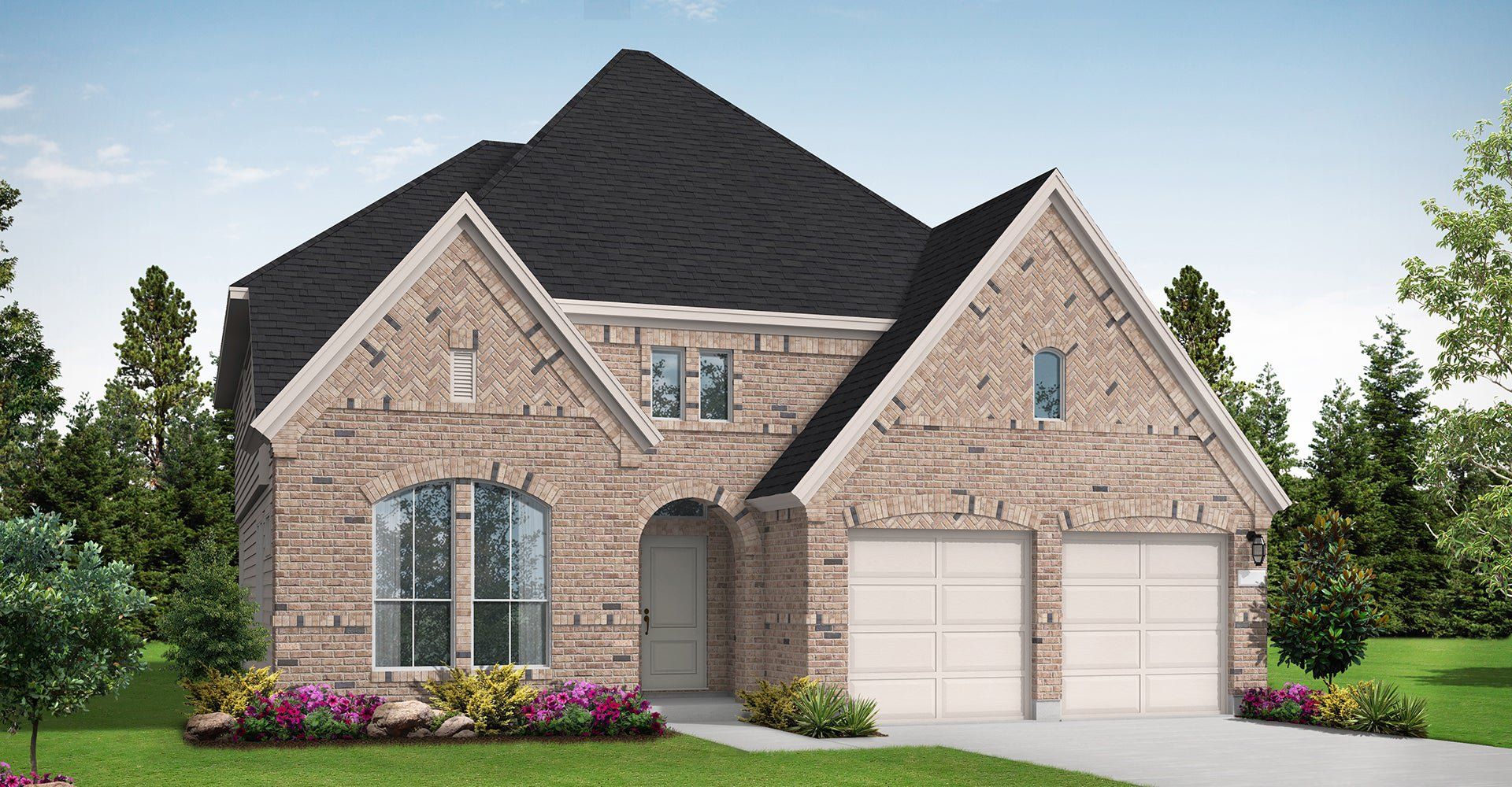 Front exterior of a new home in The Meadows at Imperial Oaks, Conroe, TX, highlighting curb appeal (Image 1). Front exterior of a new home in The Meadows at Imperial Oaks, Conroe, TX, highlighting curb appeal (Image 1).