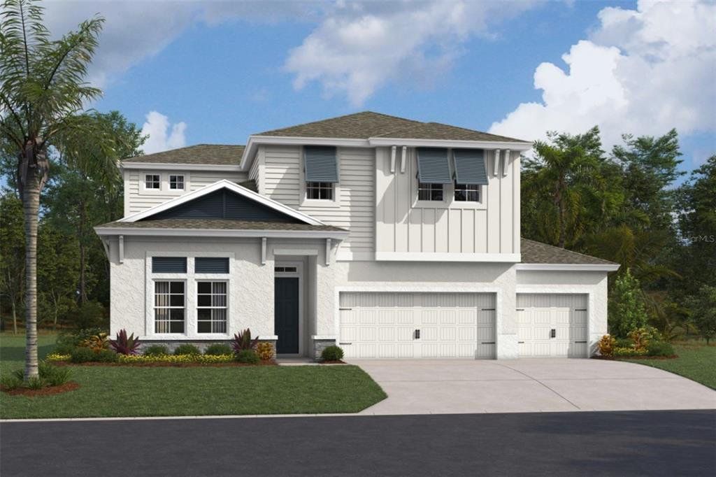 Front exterior of a new home in Pasadena Woods, Wesley Chapel, FL, highlighting curb appeal (Image 1). Front exterior of a new home in Pasadena Woods, Wesley Chapel, FL, highlighting curb appeal (Image 1).